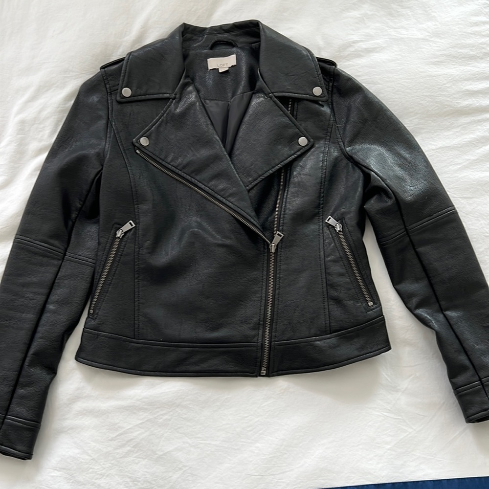 Brand New No Tags Loft 8 Black Leather Moto Jacket